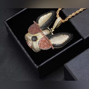 18kt Gold Plated Cool Dog Pendant with CZ’s (Cubic Zirconia) with free 18” Stain